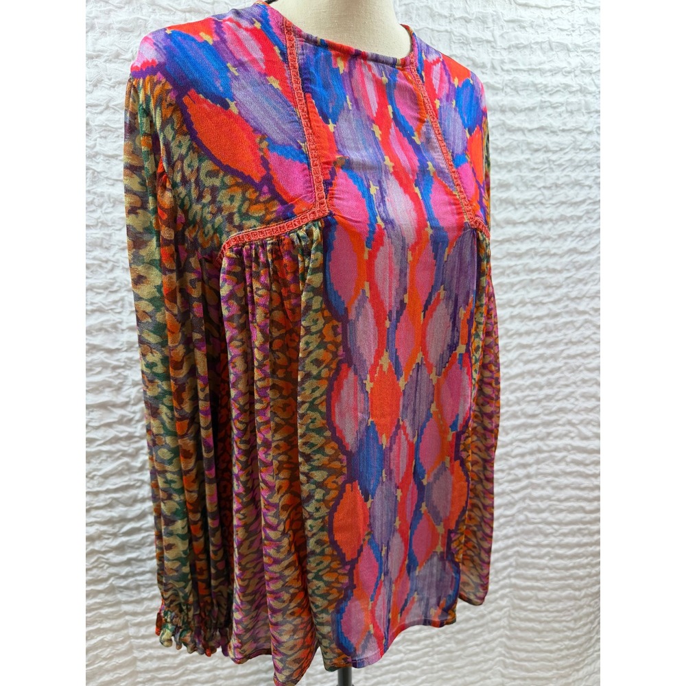 Blank London Mixed Print Blouse Orange Pink Purple Leopard Boho Long Sleeve Top
